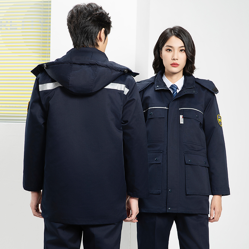 YJ-1305 冬季工作服棉衣男耐磨加绒加厚石油化工防静电防酸碱劳保棉服外套
